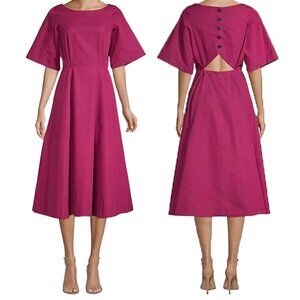 Derek Lam Dress Womens 4 Pink A-Line Midi Back Cutout Button Detail Short Sleeve